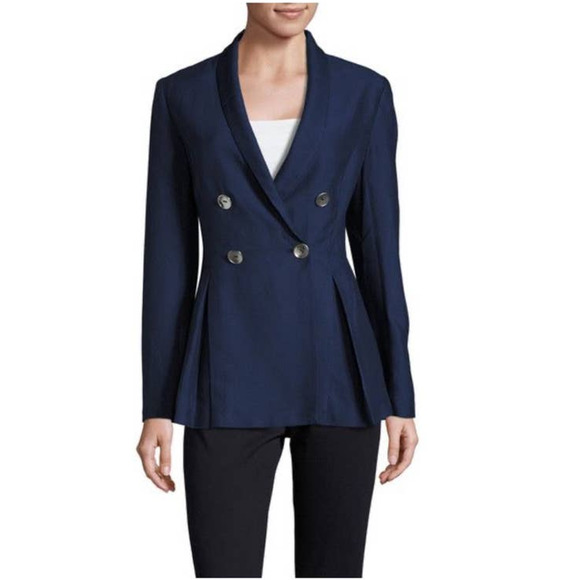 C/MEO Collective Navy Blue Same Love Double Breasted Pleated Peplum Blazer S NWT - Picture 1 of 15